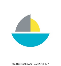 Minimalist sailboat icon. Colorful half circle sailboat perfect for travel or children's illustrations.