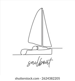 Minimalist Sailboat Line Art Vector, Nautical Sea Boat Outline Design