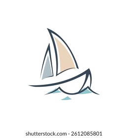 Minimalist Sailboat Logo Silhouette Design.