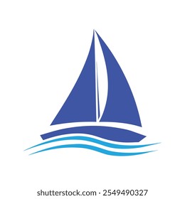 Minimalist Sailboat Vector Illustration with Waves.