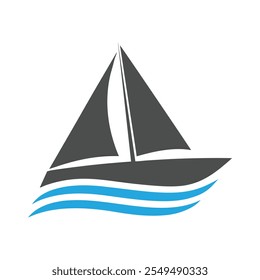 Minimalist Sailboat Vector Illustration with Waves.