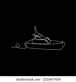 vector de línea continua del barco de vela minimalista