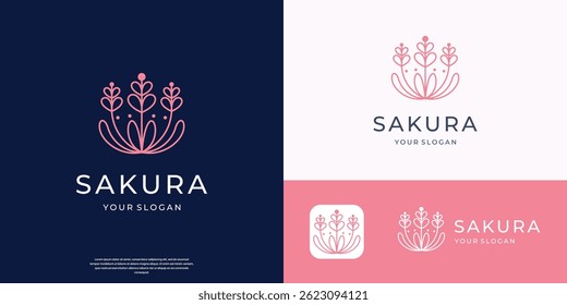 Ilustración vectorial minimalista del logotipo de la flor de Sakura