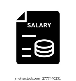 Minimalist salary database icon featuring a document with the word 'SALARY' and a stacked cylinder symbol, perfect for finance, HR, and business presentations. Ideal for apps, websites, and corpora...
