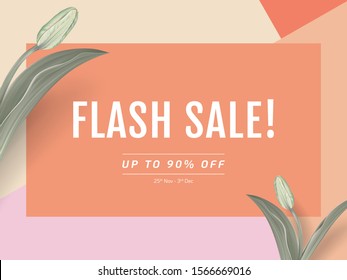 Minimalist sale banner mockup template design, rectangle frame decorated with tulip flowers in orange tones