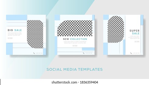 Minimalist sale banner template with blue color for social media post. premium vector