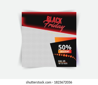 Minimalist Sale Post, Social Media Post Template for Black Friday, Instagram and Web Banner Ads, Editable Square Banner Design, Black and Red Color