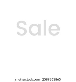 Minimalist 'Sale' text in gray on a white background. Simple sale design for promotions. Ideal for advertising sales events and discounts. Clean sale text style. Creative typography design vector.