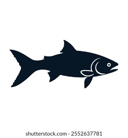 Minimalist Salmon Fish Silhouette Icon with Solid Background