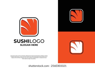 Minimalist Salmon Sushi Restaurant Logo Design