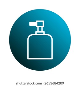 Ilustração de dispensador de desinfetante minimalista em um fundo de círculo azul mostrando produto de limpeza e higiene, perfeito para design moderno