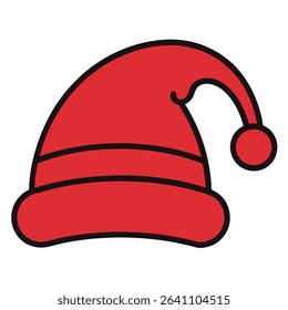 Minimalist Santa Hat Outline Icon – Christmas Holiday Vector Illustration on White Background