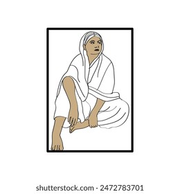 Minimalist saree poster design with woman illustration for wall art collection, traditional Pakistani, Indian art, hand drawn sad woman