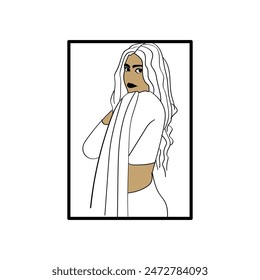 Diseño minimalista del cartel del sari con la ilustración de la mujer para la colección del arte de la pared, pakistaní tradicional, arte indio, dibujado a mano