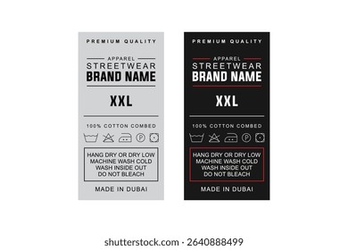 Minimalist Satin Apparel Label Design. Cotton Clothing Tag with Wash Care Icons