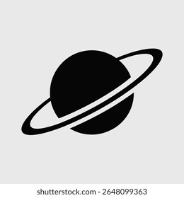 Minimalist Saturn Planet Icon with Rings Black Silhouette Vector