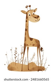 Minimalistische Savanna Animals Vektorillustration im handgezeichneten Doodle Style für Kinder