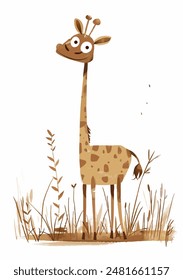 Minimalistische Savanna Animals Vektorillustration im handgezeichneten Doodle Style für Kinder