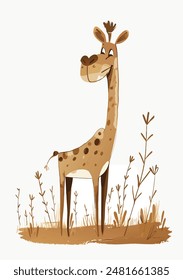 Minimalistische Savanna Animals Vektorillustration im handgezeichneten Doodle Style für Kinder