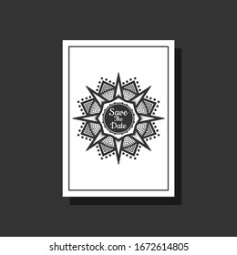 Minimalistisch speichern Sie die Datumskartenvorlage Design, Hochzeitseinladung, Blumenzeilenfarbenzeichnung mit quadratischem Rahmen 