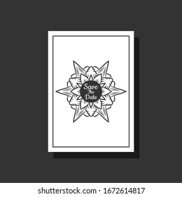 Minimalist save the date card template design, wedding invitation, floral line art ink drawing with square frame 