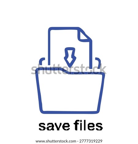 Minimalist Save Files Icon Illustration, Document Download to Folder, Data Storage and Backup Concept, Blue Line Flat Design