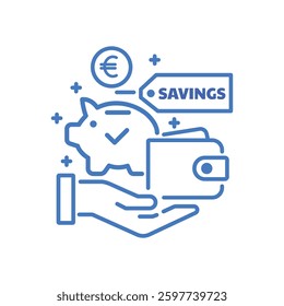 Minimalist Saving Icon Hand Coin Piggy Bank Wallet Checklist Modern Line Art