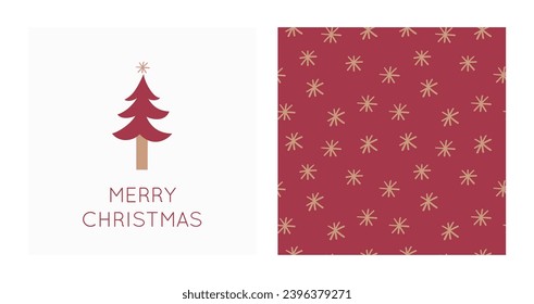 Minimalist Scandi Christmas Print. Happy Holidays. Seamless pattern with Winter Decor elements