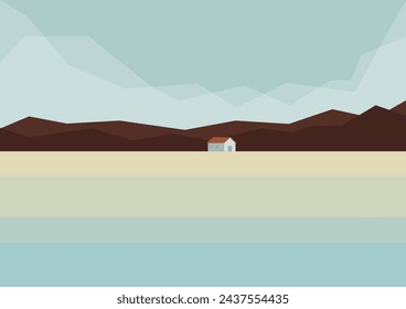 Minimalist Scandinavian landscape vector illustration. Nordic landscape, Springtime village landscape.
