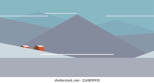 Minimalistische skandinavische Landschaften. Satz von Vektorgrafiken. Nordische Landschaft, Fischerdorf, Fjorde, Berge und Meer. Hintergründe für Banner, Plakate, Umschläge. 