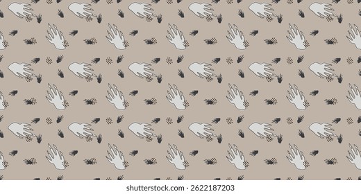 minimalist scatter seamless pattern with beaver footprint for textile, wallpaper and other. animal footprints repeat background
