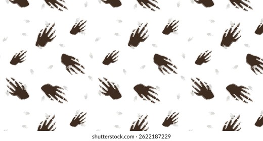 minimalist scatter seamless pattern with beaver footprint for textile, wallpaper and other. animal footprints repeat background