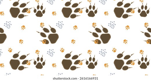 minimalist scatter seamless pattern with fox footprints in multi color for textile, wrapping, fabric and other. animal footprints background.