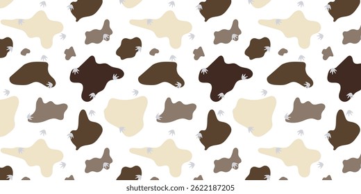 minimalist scatter seamless pattern with rat footprint and abstract fluid shapes for textile, wallpaper and other. animal footprints repeat background