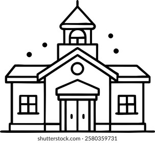 minimalist school building icon with geometric shapes. modern vector school design with clean lines. sleek school icon with clock and rooftop bell.