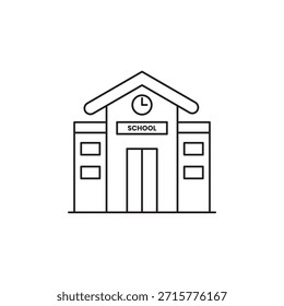 Minimalist school building line icon representing education and learning. High-quality vector outline perfect for educational apps, websites, and academic projects. Simple design.