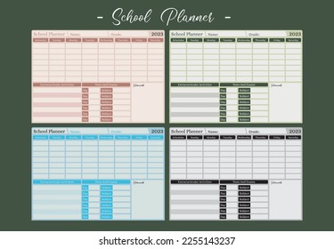 Minimalist School Planner Colored Bundle, School Subjects Organizer