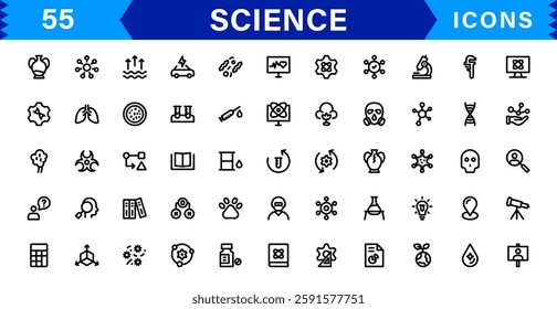 Minimalist Science Icon Pack. Flat, Line, and Outline Icons for Technology, Chemistry, Biology, and Scientific Studies