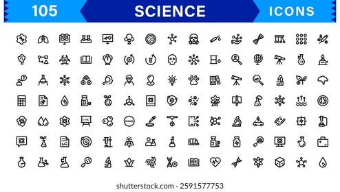 Minimalist Science Icon Pack. Flat, Line, and Outline Icons for Technology, Chemistry, Biology, and Scientific Studies