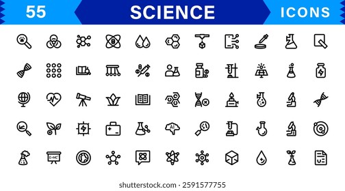 Minimalist Science Icon Pack. Flat, Line, and Outline Icons for Technology, Chemistry, Biology, and Scientific Studies