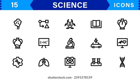 Minimalist Science Icon Pack. Flat, Line, and Outline Icons for Technology, Chemistry, Biology, and Scientific Studies