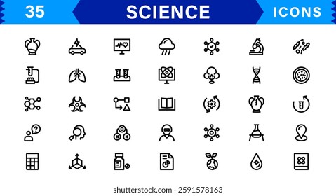 Minimalist Science Icon Pack. Flat, Line, and Outline Icons for Technology, Chemistry, Biology, and Scientific Studies