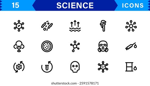 Minimalist Science Icon Pack. Flat, Line, and Outline Icons for Technology, Chemistry, Biology, and Scientific Studies