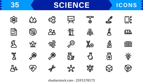 Minimalist Science Icon Pack. Flat, Line, and Outline Icons for Technology, Chemistry, Biology, and Scientific Studies