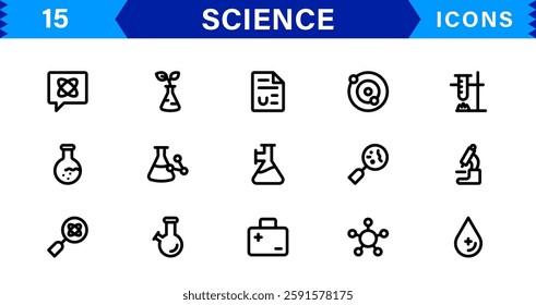 Minimalist Science Icon Pack. Flat, Line, and Outline Icons for Technology, Chemistry, Biology, and Scientific Studies