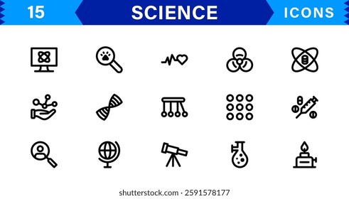 Minimalist Science Icon Pack. Flat, Line, and Outline Icons for Technology, Chemistry, Biology, and Scientific Studies