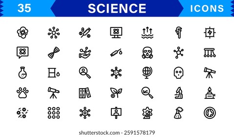 Minimalist Science Icon Pack. Flat, Line, and Outline Icons for Technology, Chemistry, Biology, and Scientific Studies