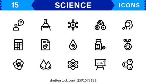 Minimalist Science Icon Pack. Flat, Line, and Outline Icons for Technology, Chemistry, Biology, and Scientific Studies