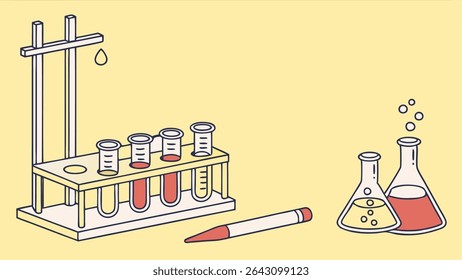 Minimalist Science Lab Illustration with Test Tubes and Beakers Design