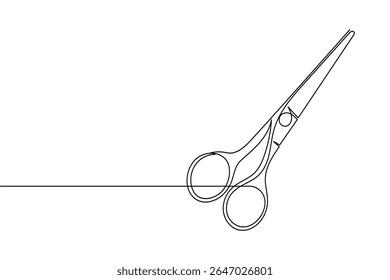 Minimalist scissors icon in continuous line art style on white background isolated vector